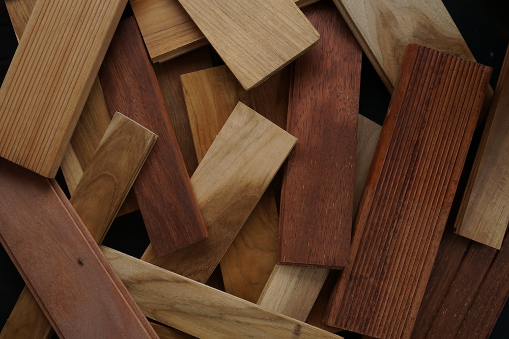 A stack of flooring samples in different tones